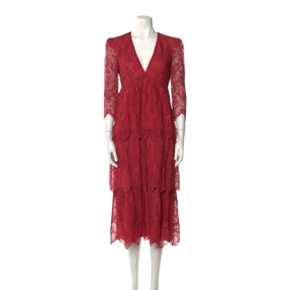 Saylor Tiered Red Lace Dress